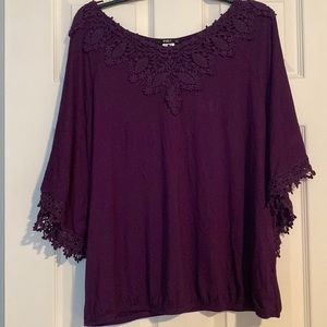 Deep Purple Top with Laced Neck & Sleeves Size 2X